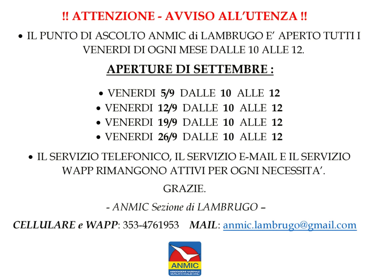 ANMIC Lambrugo Aperture Settembre 2025